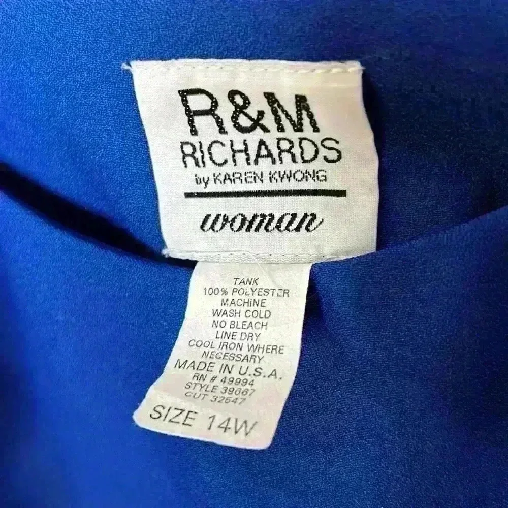 R&M Richards By Karen Kwong Women Size 14W Royal Blue Sleeveless Top Business - Picture 3 of 4